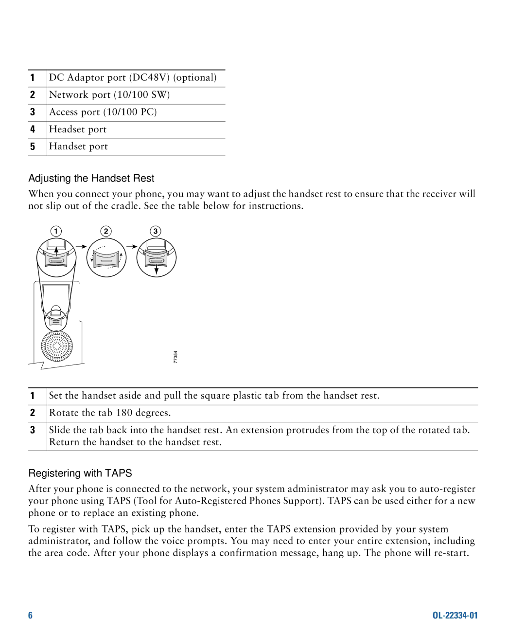 Cisco Systems 7931G manual Adjusting the Handset Rest, Registering with Taps 