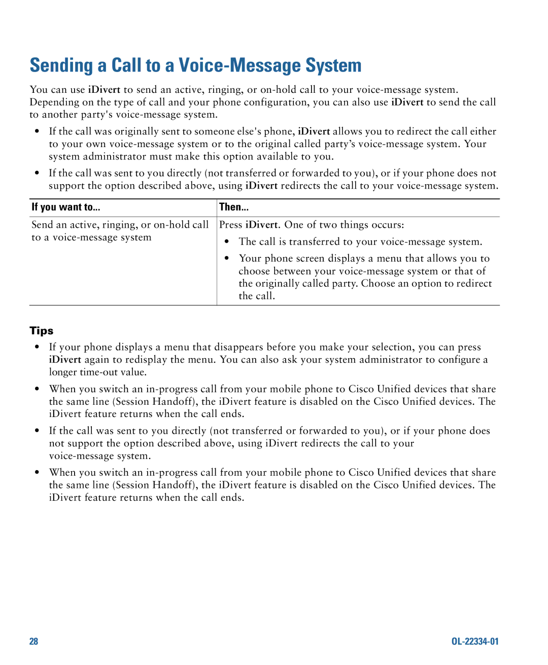 Cisco Systems 7931G manual Sending a Call to a Voice-Message System 