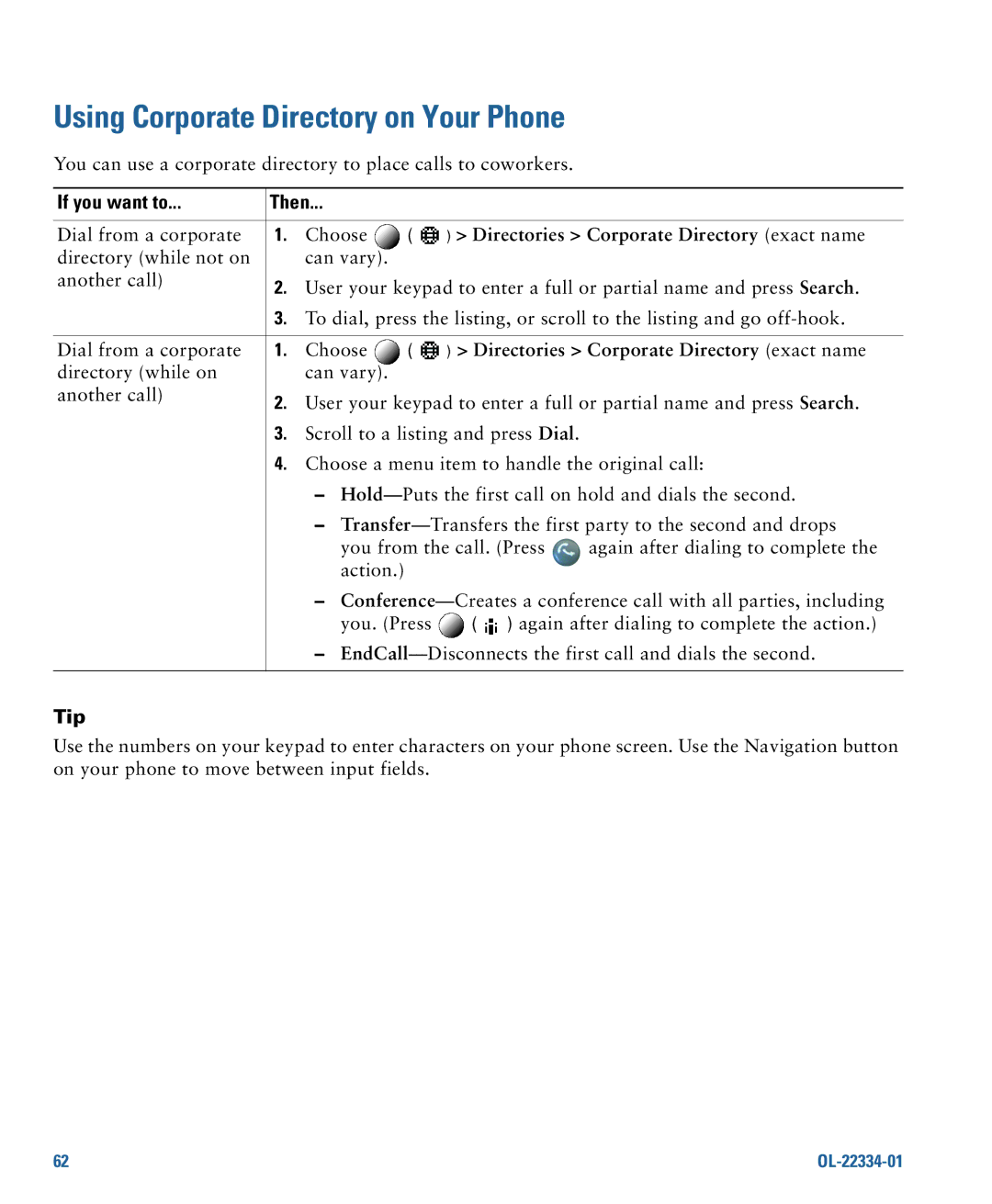 Cisco Systems 7931G manual Using Corporate Directory on Your Phone, Directories Corporate Directory exact name 