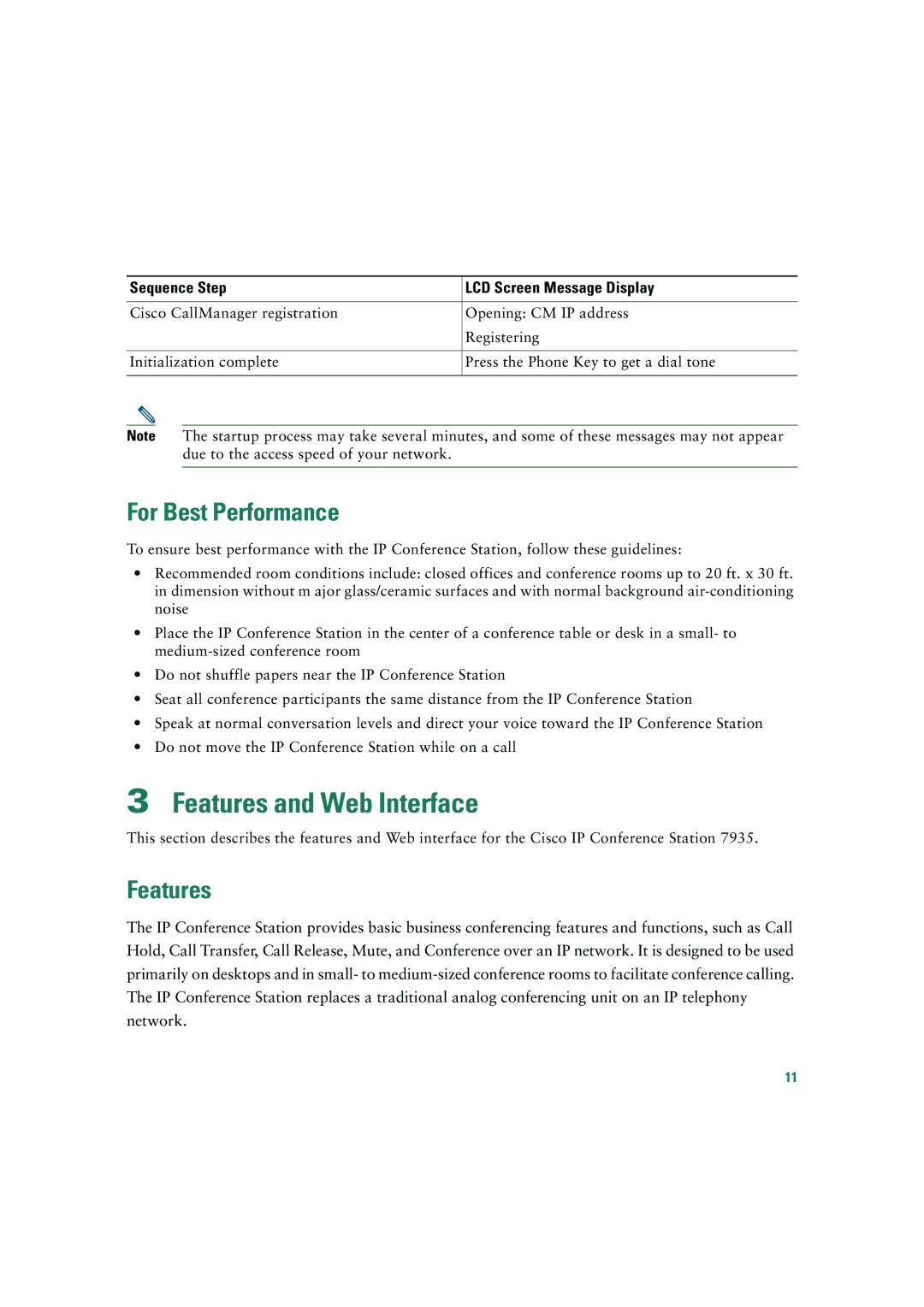 Cisco Systems 7935 quick start Features and Web Interface, For Best Performance 