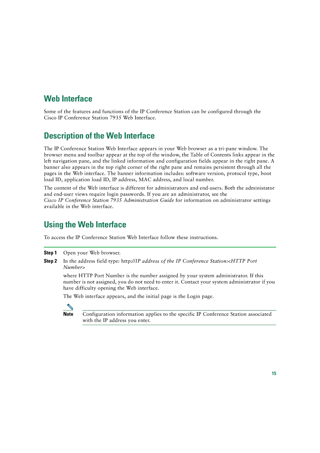 Cisco Systems 7935 quick start Description of the Web Interface, Using the Web Interface 