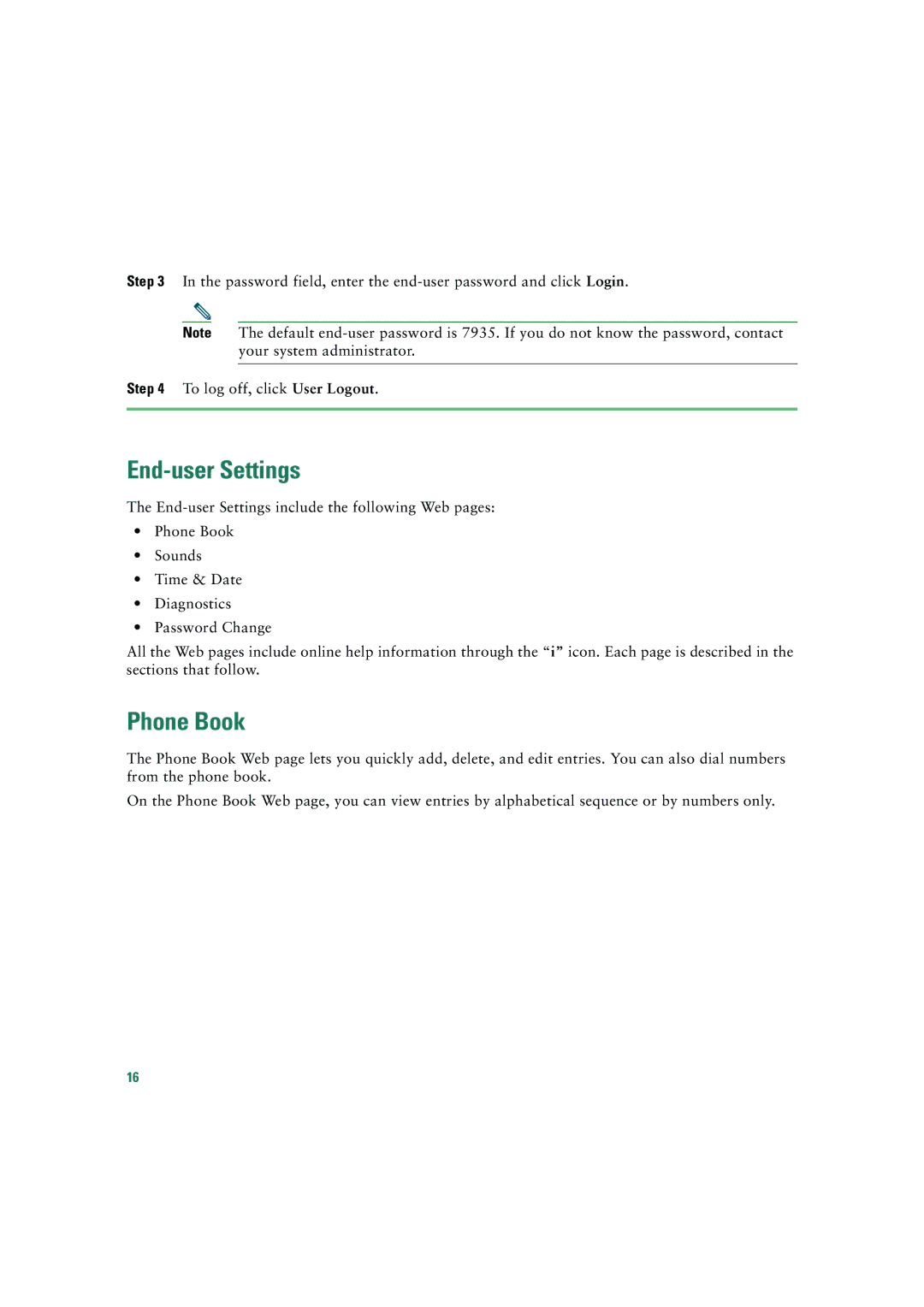 Cisco Systems 7935 quick start End-user Settings, Phone Book 