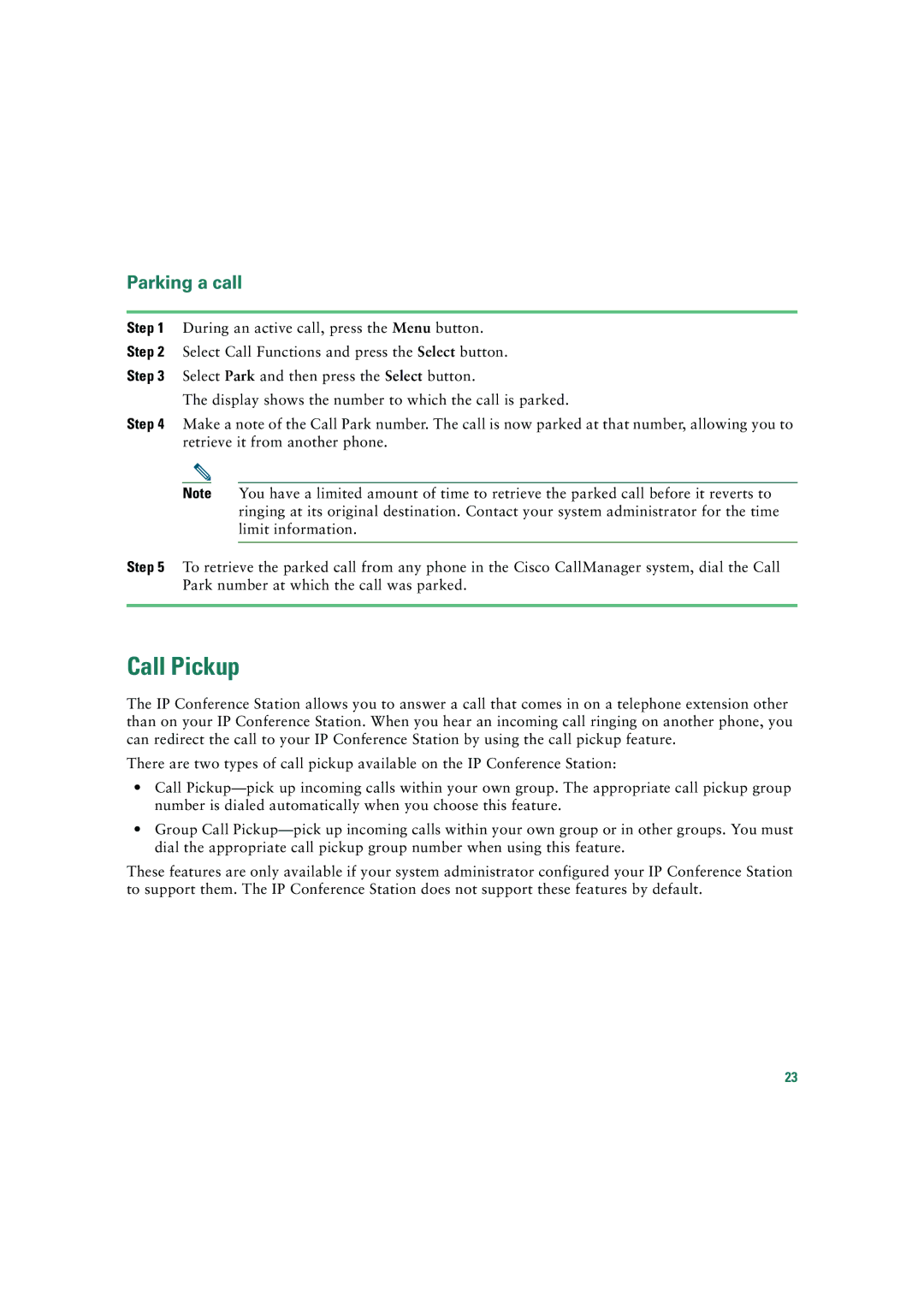 Cisco Systems 7935 quick start Call Pickup, Parking a call 