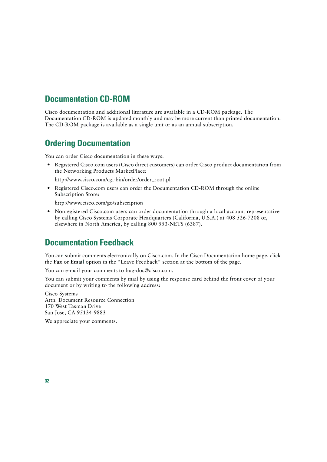 Cisco Systems 7935 quick start Documentation CD-ROM, Ordering Documentation, Documentation Feedback 