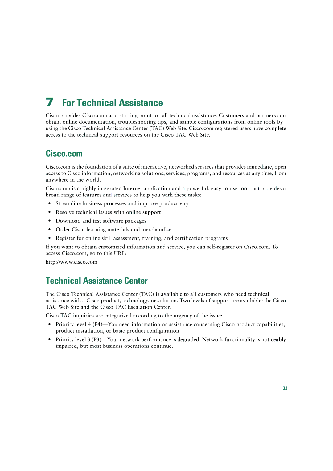 Cisco Systems 7935 quick start For Technical Assistance, Cisco.com, Technical Assistance Center 