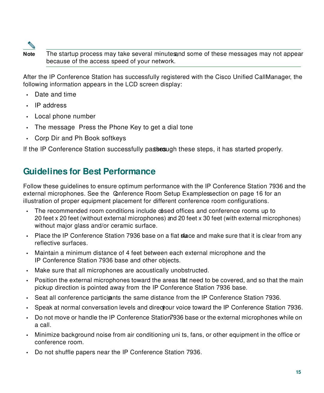 Cisco Systems 7936 warranty Guidelines for Best Performance 