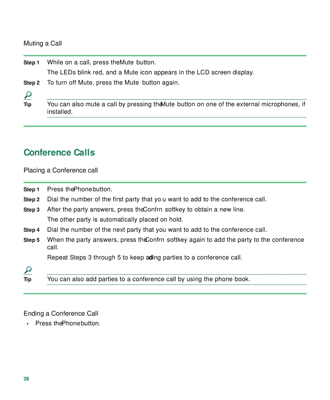 Cisco Systems 7936 warranty Conference Calls, Muting a Call, Placing a Conference call, Ending a Conference Call 