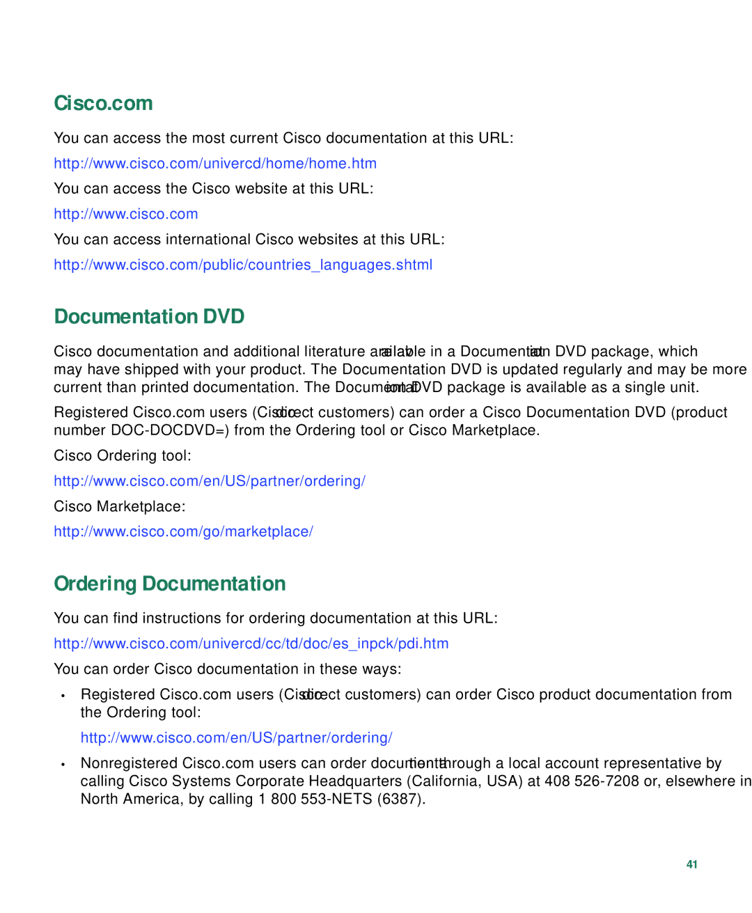 Cisco Systems 7936 warranty Cisco.com, Documentation DVD, Ordering Documentation 