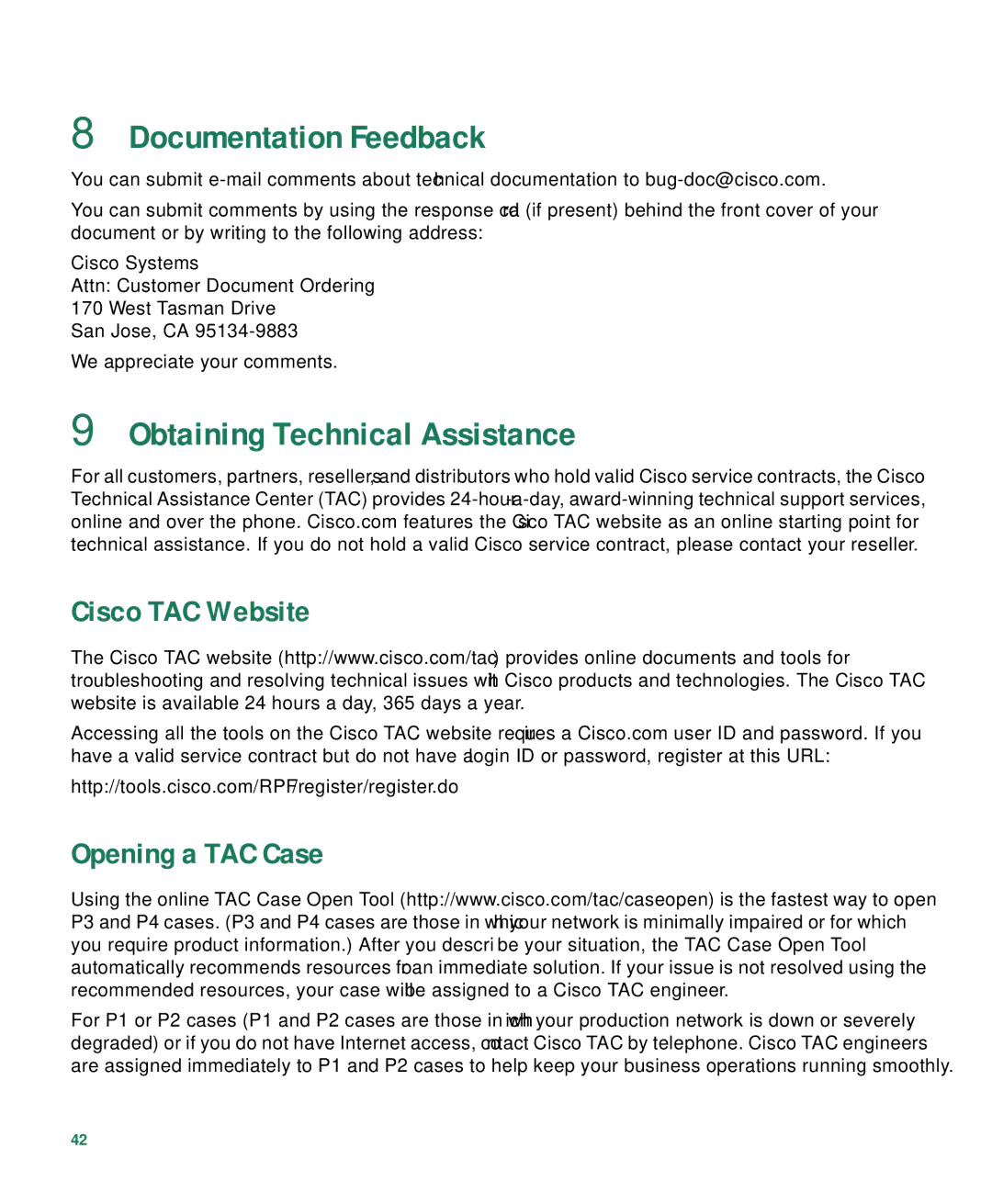 Cisco Systems 7936 warranty Documentation Feedback, Obtaining Technical Assistance, Cisco TAC Website Opening a TAC Case 