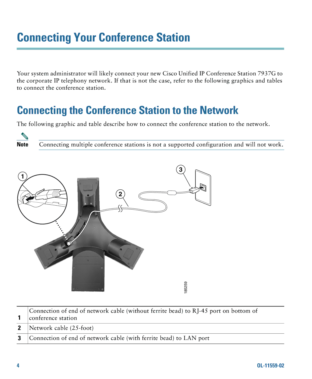 Cisco Systems 7937G warranty Connecting Your Conference Station, Connecting the Conference Station to the Network 