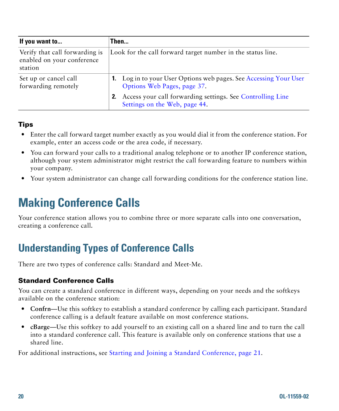 Cisco Systems 7937G warranty Making Conference Calls, Understanding Types of Conference Calls, Options Web Pages 