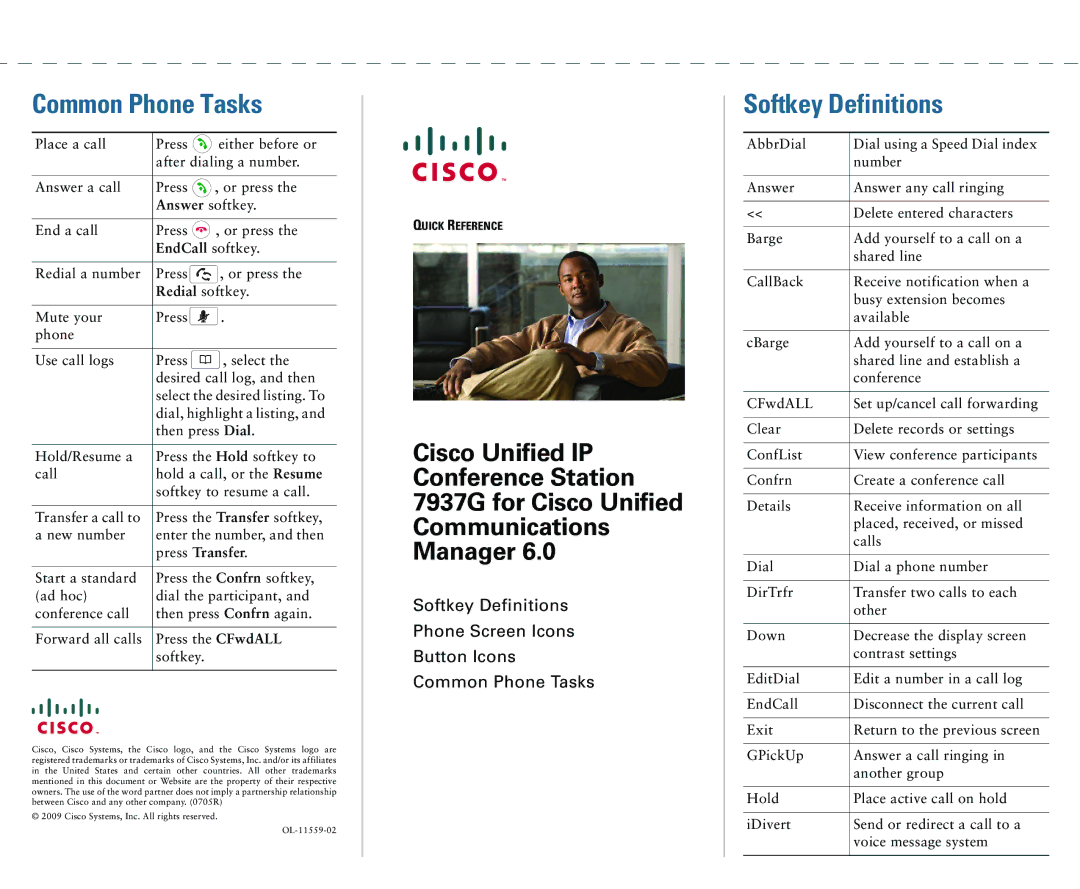 Cisco Systems 7937G warranty Common Phone Tasks 