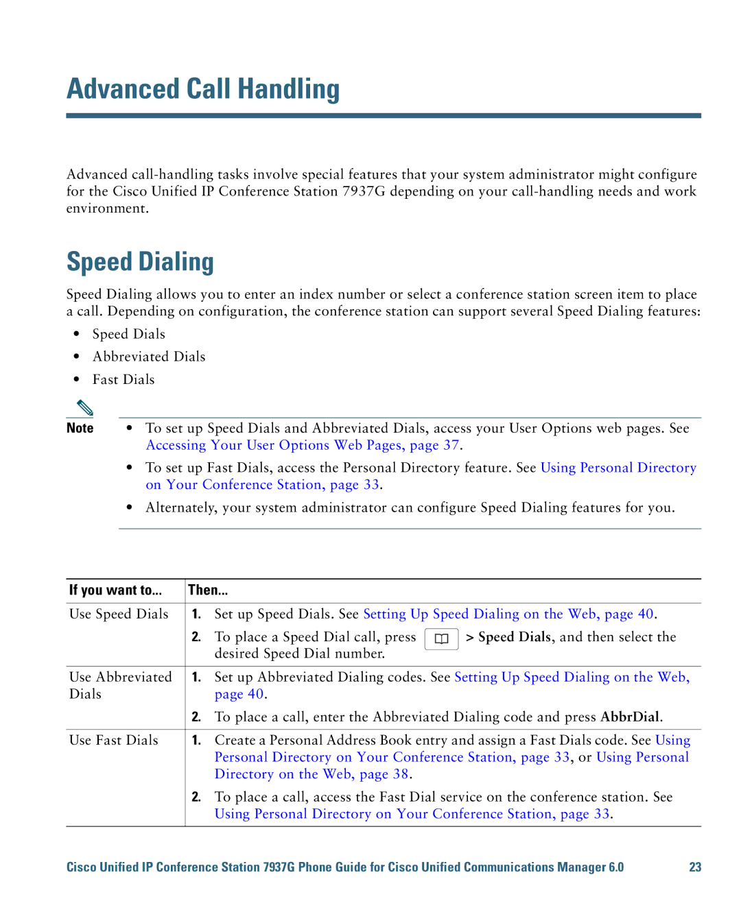 Cisco Systems 7937G Advanced Call Handling, Speed Dialing, Accessing Your User Options Web Pages, Directory on the Web 