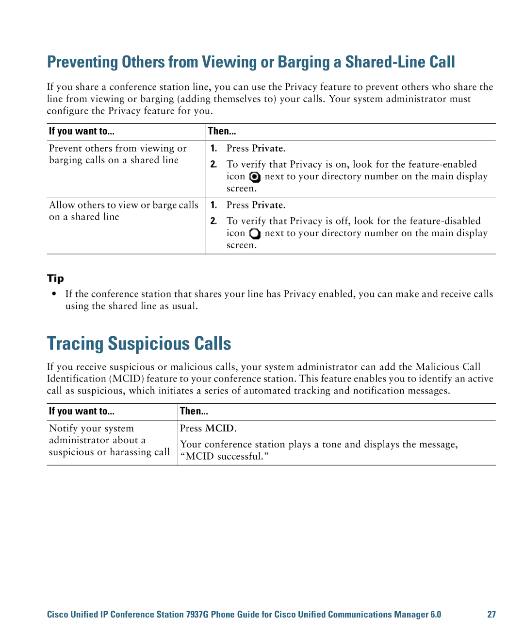 Cisco Systems 7937G warranty Tracing Suspicious Calls, Tip 