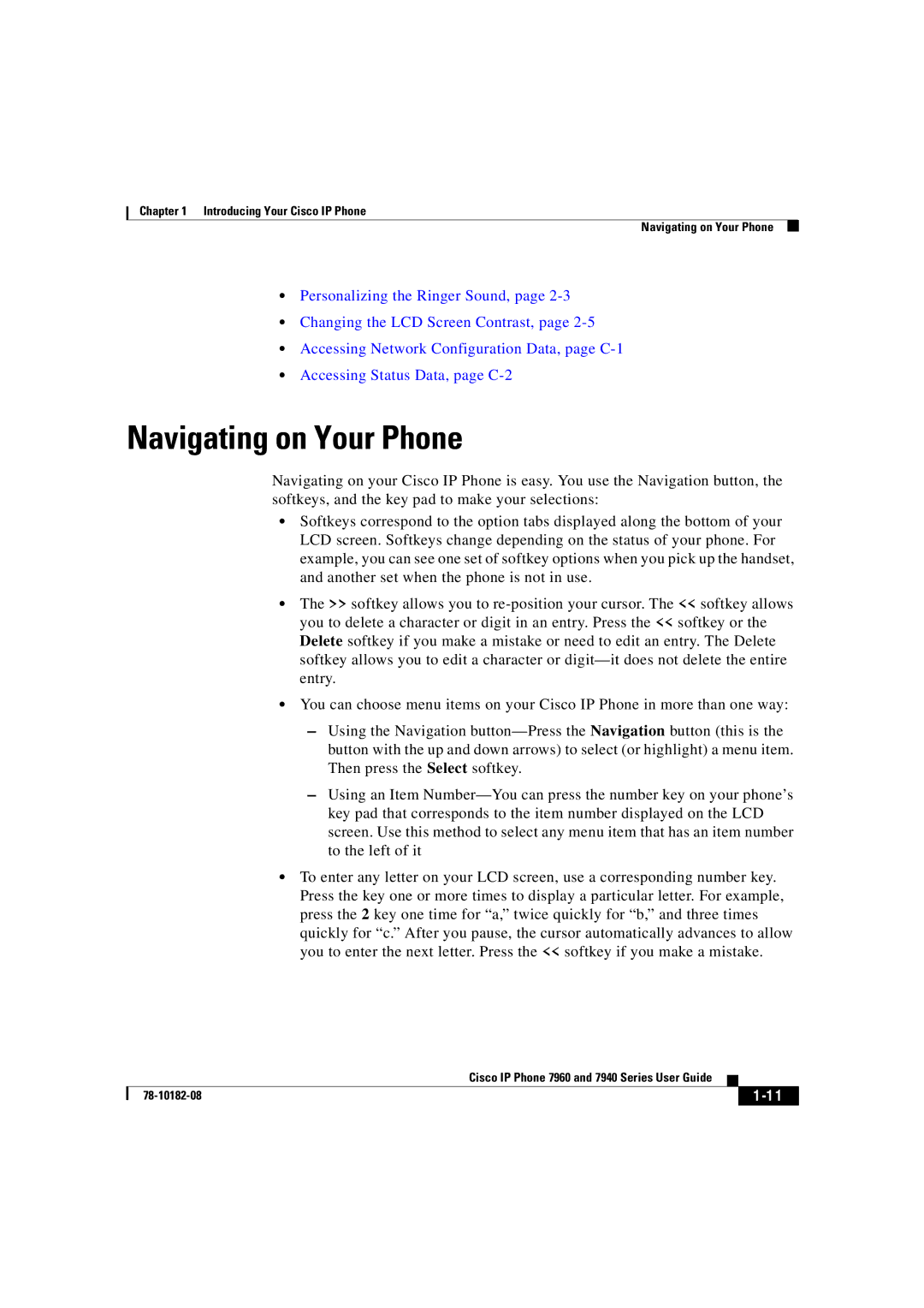 Cisco Systems 7960, 7940 manual Navigating on Your Phone 