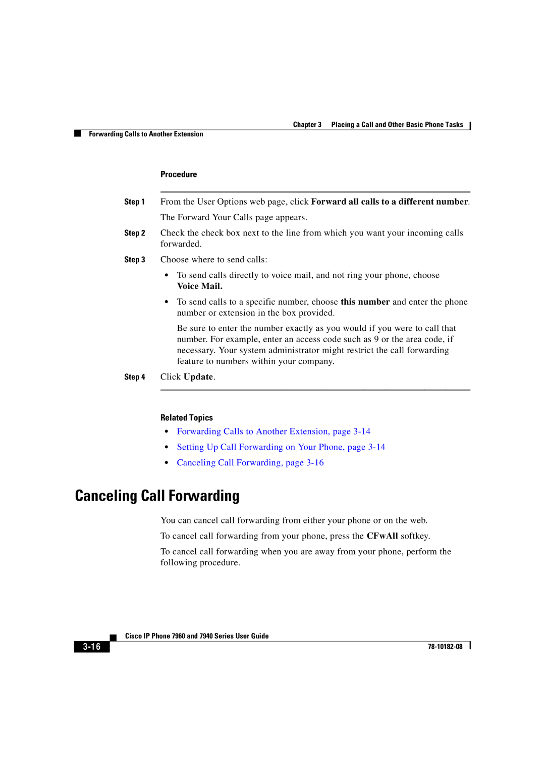 Cisco Systems 7940, 7960 manual Canceling Call Forwarding, Voice Mail 