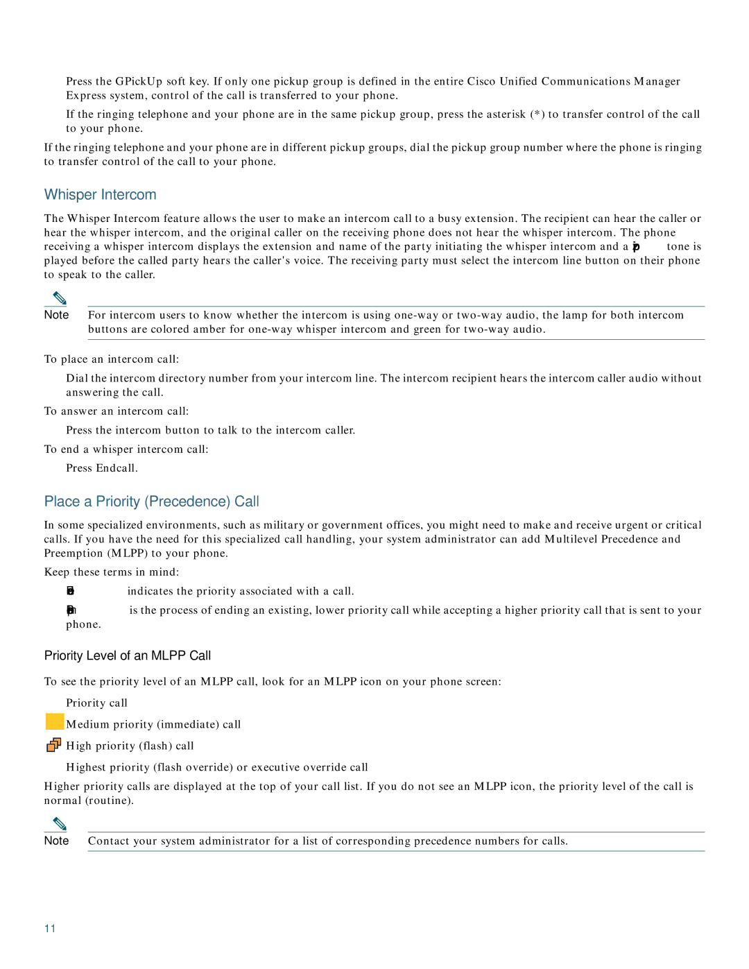 Cisco Systems 7962G, 7942G manual Whisper Intercom, Place a Priority Precedence Call, Priority Level of an Mlpp Call 