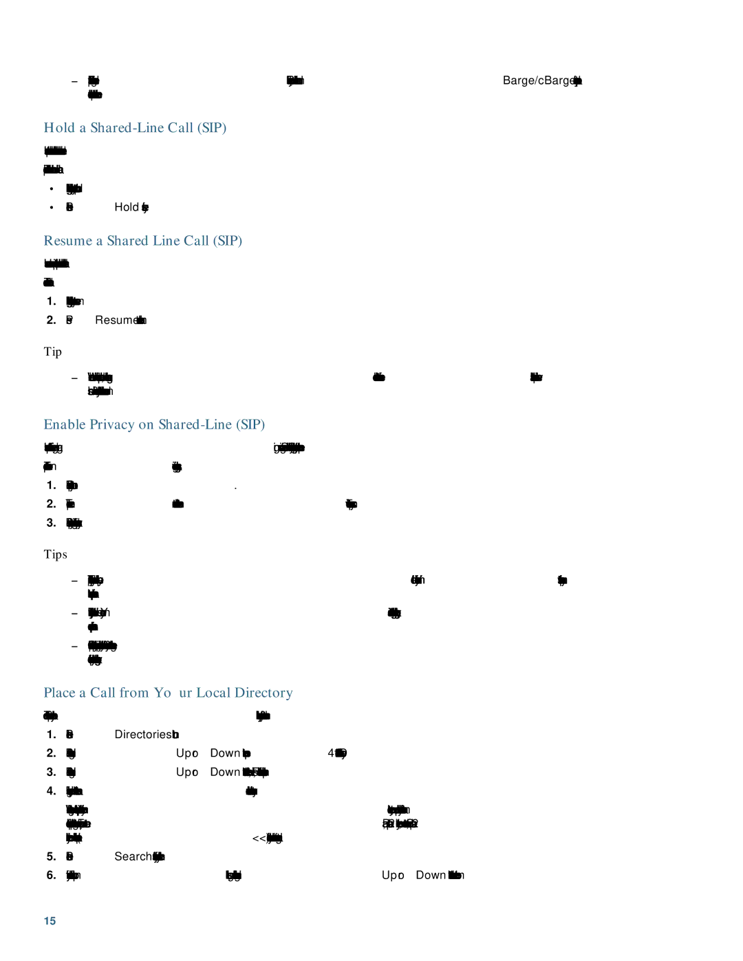 Cisco Systems 7962G Hold a Shared-Line Call SIP, Resume a Shared Line Call SIP, Enable Privacy on Shared-Line SIP, Tip 