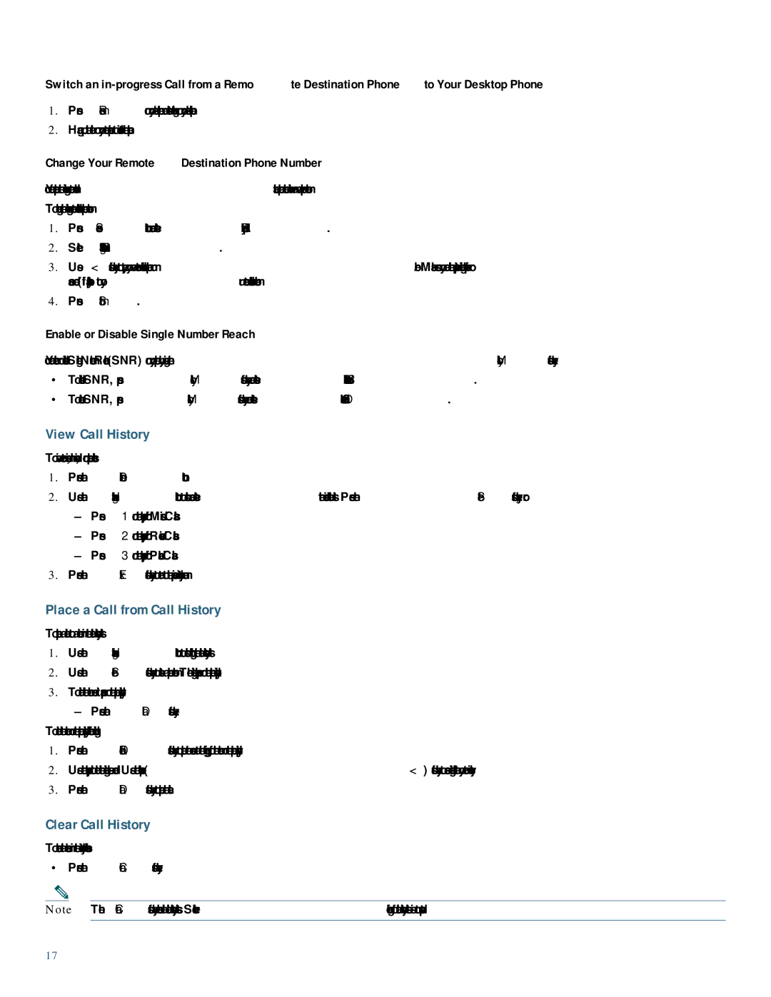 Cisco Systems 7962G, 7942G manual View Call History, Place a Call from Call History, Clear Call History 