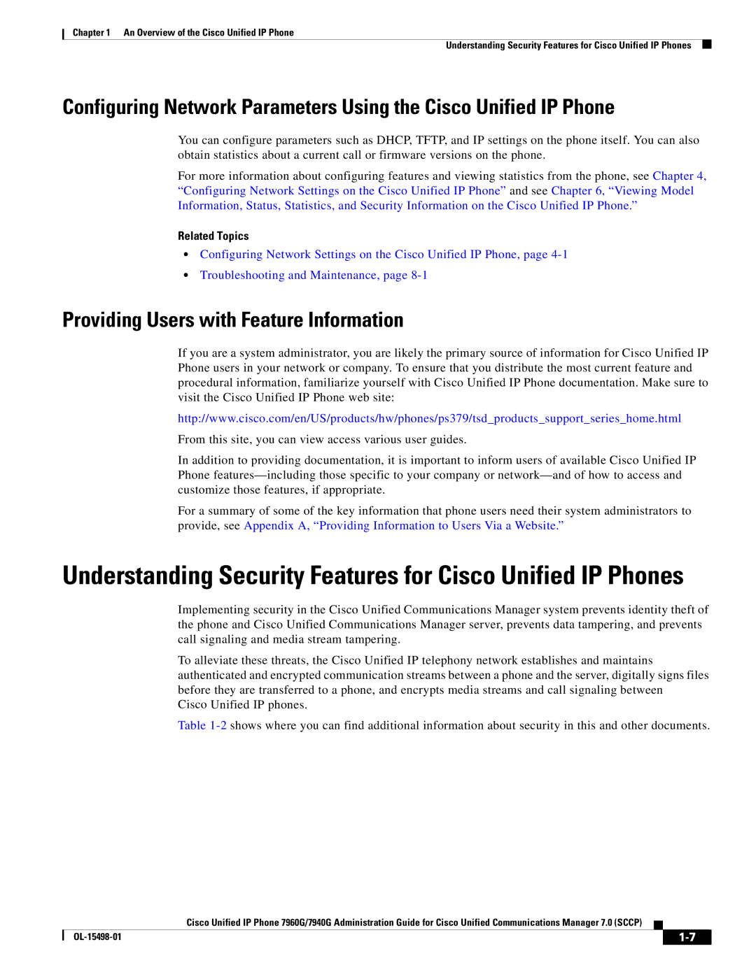 Cisco Systems 7940G Understanding Security Features for Cisco Unified IP Phones, Providing Users with Feature Information 