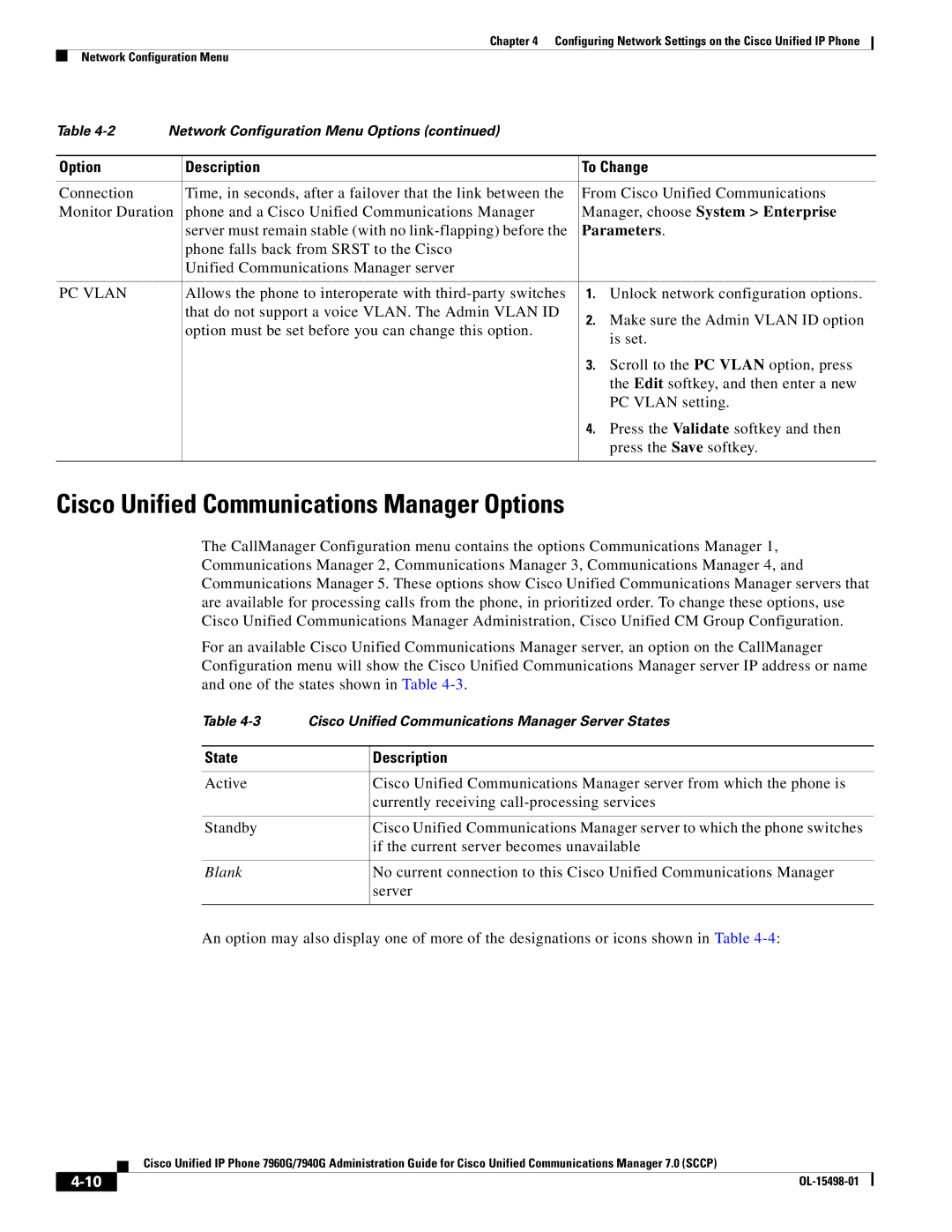 Cisco Systems 7960G, 7940G manual Cisco Unified Communications Manager Options, State 