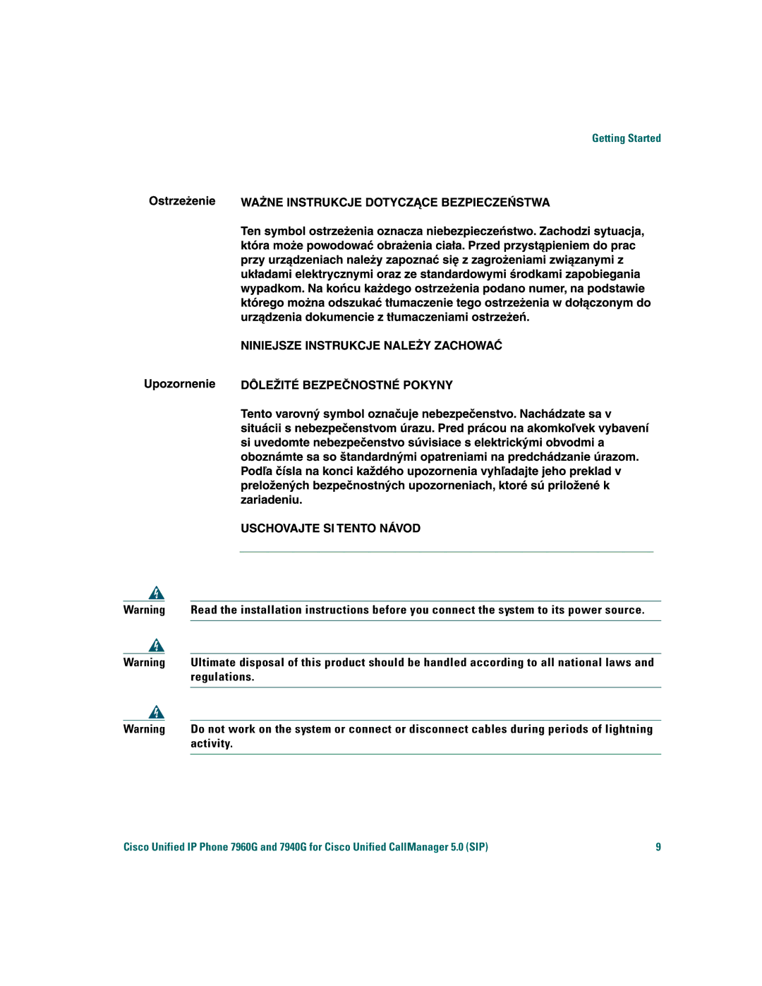 Cisco Systems 7960G warranty Getting Started 