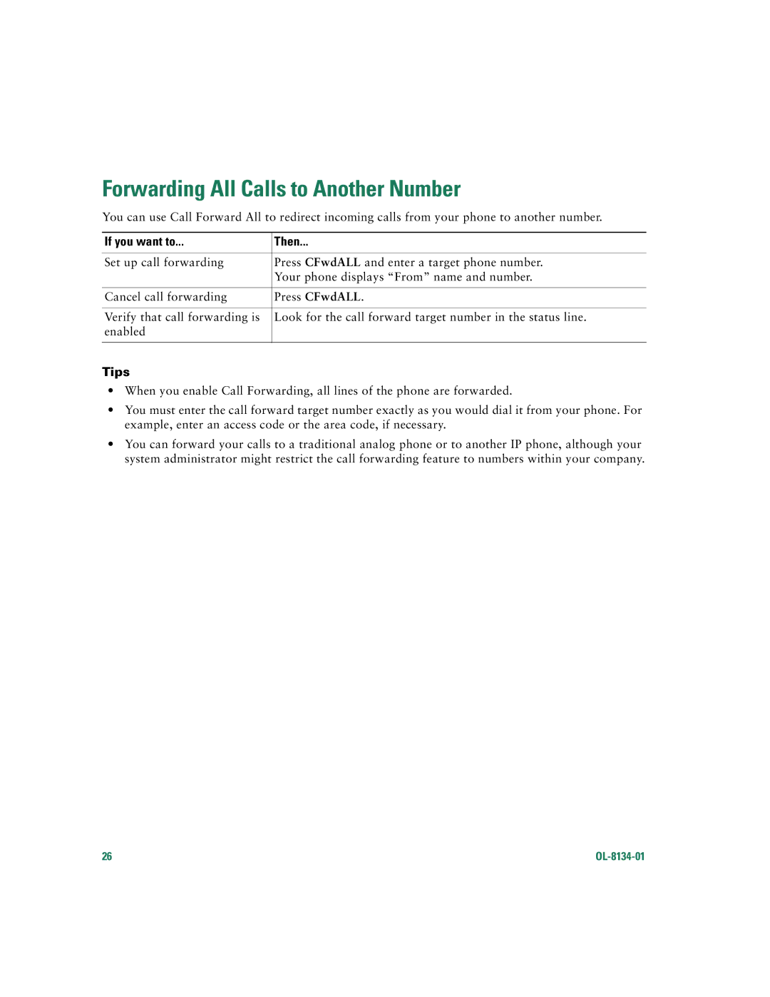 Cisco Systems 7960G warranty Forwarding All Calls to Another Number 