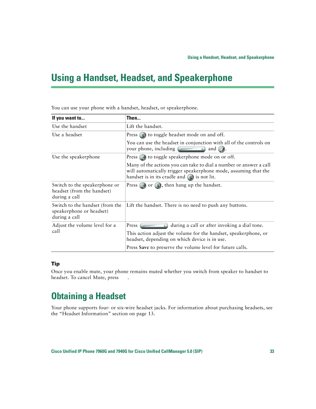 Cisco Systems 7960G warranty Using a Handset, Headset, and Speakerphone, Obtaining a Headset 