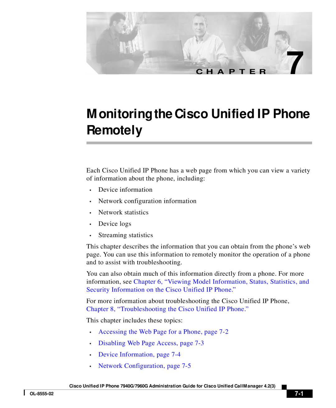 Cisco Systems 7960G manual Monitoring the Cisco Unified IP Phone Remotely 