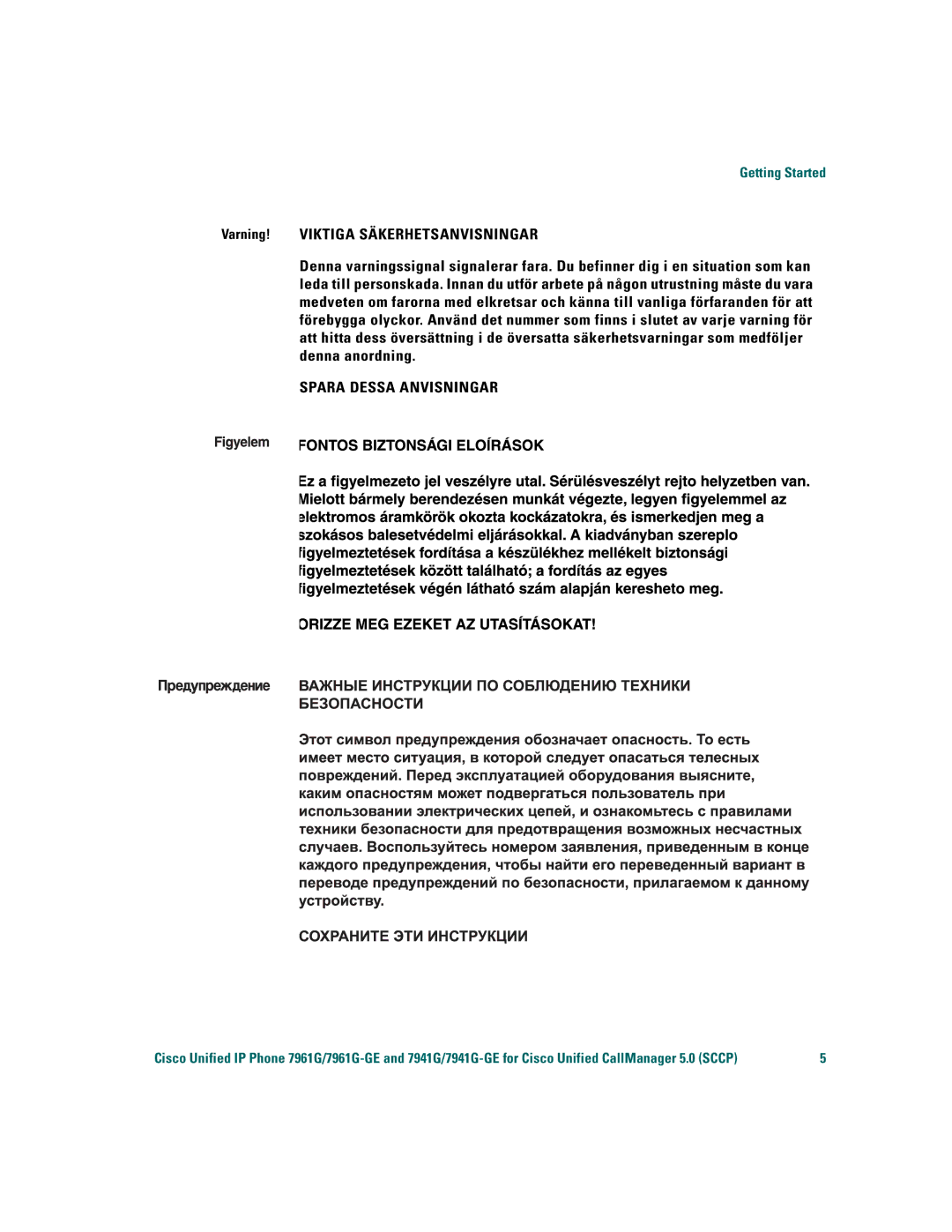 Cisco Systems 7941G/7941G-GE, 7961G/7961G-GE warranty Varning! Viktiga Säkerhetsanvisningar, Spara Dessa Anvisningar 