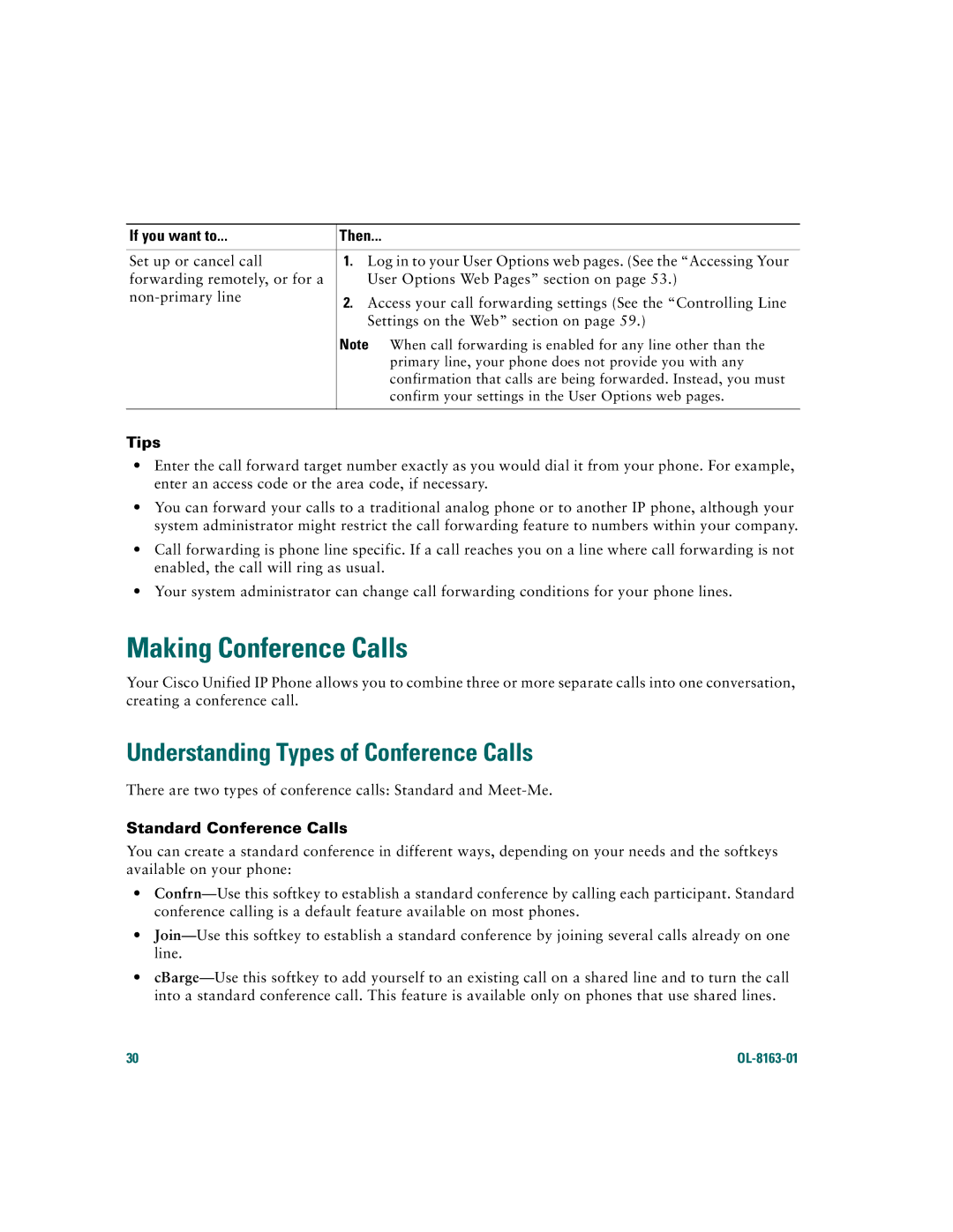 Cisco Systems 7961G/7961G-GE Making Conference Calls, Understanding Types of Conference Calls, Standard Conference Calls 