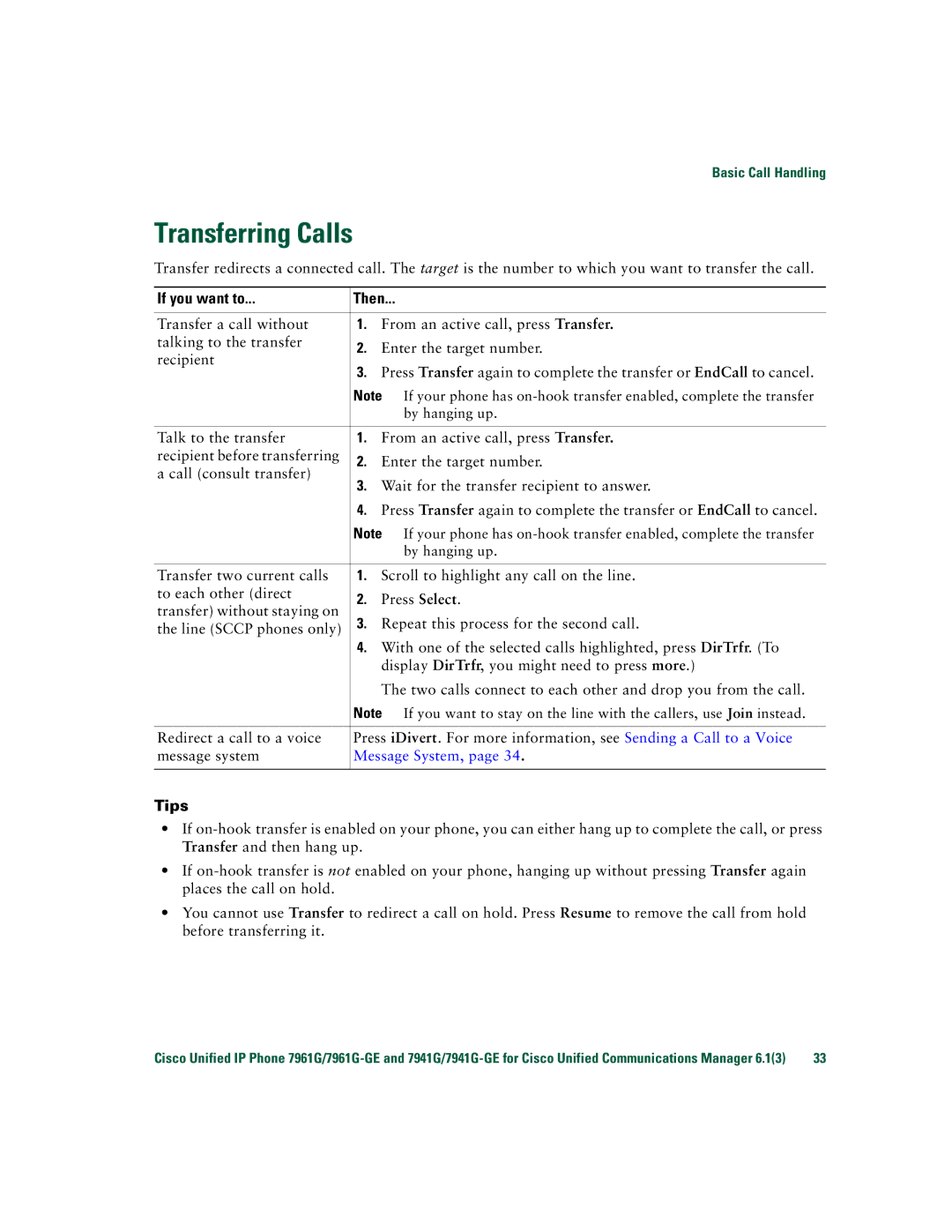 Cisco Systems 7941G/7941G-GE, 7961G/7961G-GE manual Transferring Calls, Message System 