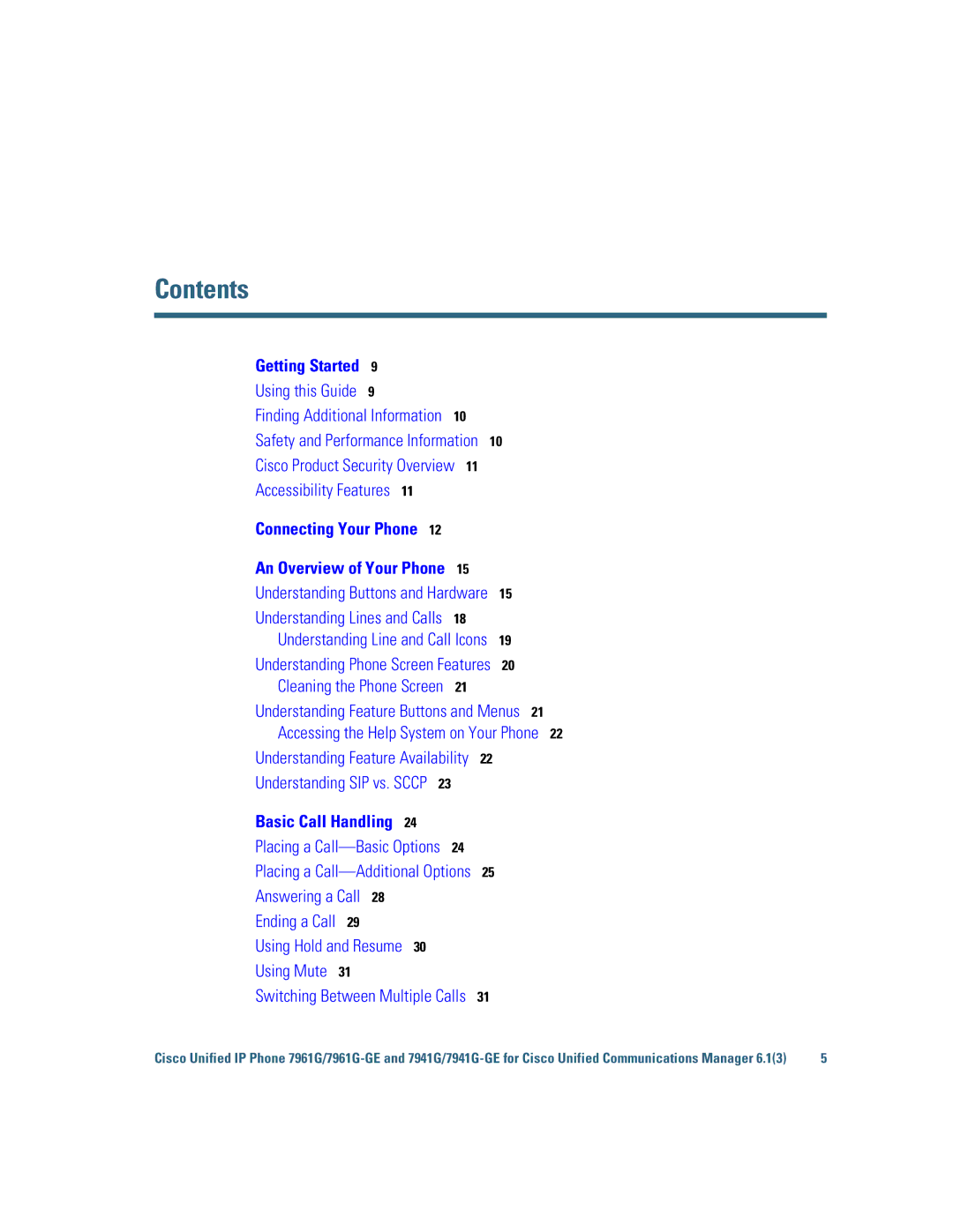 Cisco Systems 7941G/7941G-GE, 7961G/7961G-GE manual Contents 