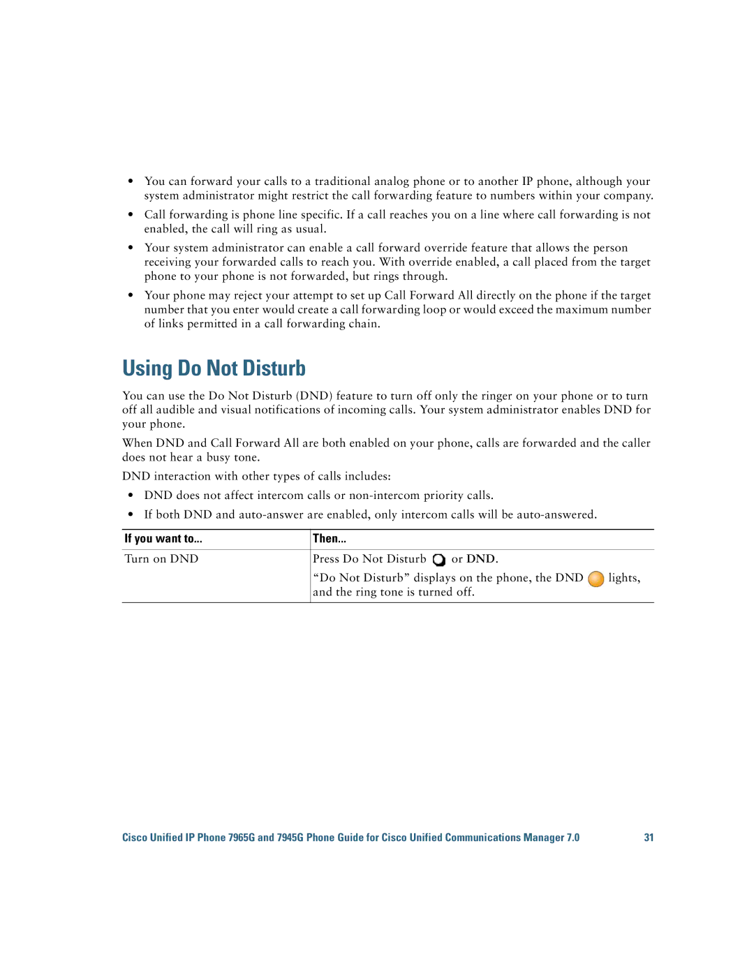 Cisco Systems 7945G, 7965G manual Using Do Not Disturb 
