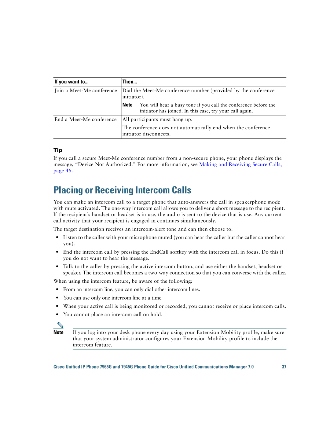 Cisco Systems 7945G, 7965G manual Placing or Receiving Intercom Calls 