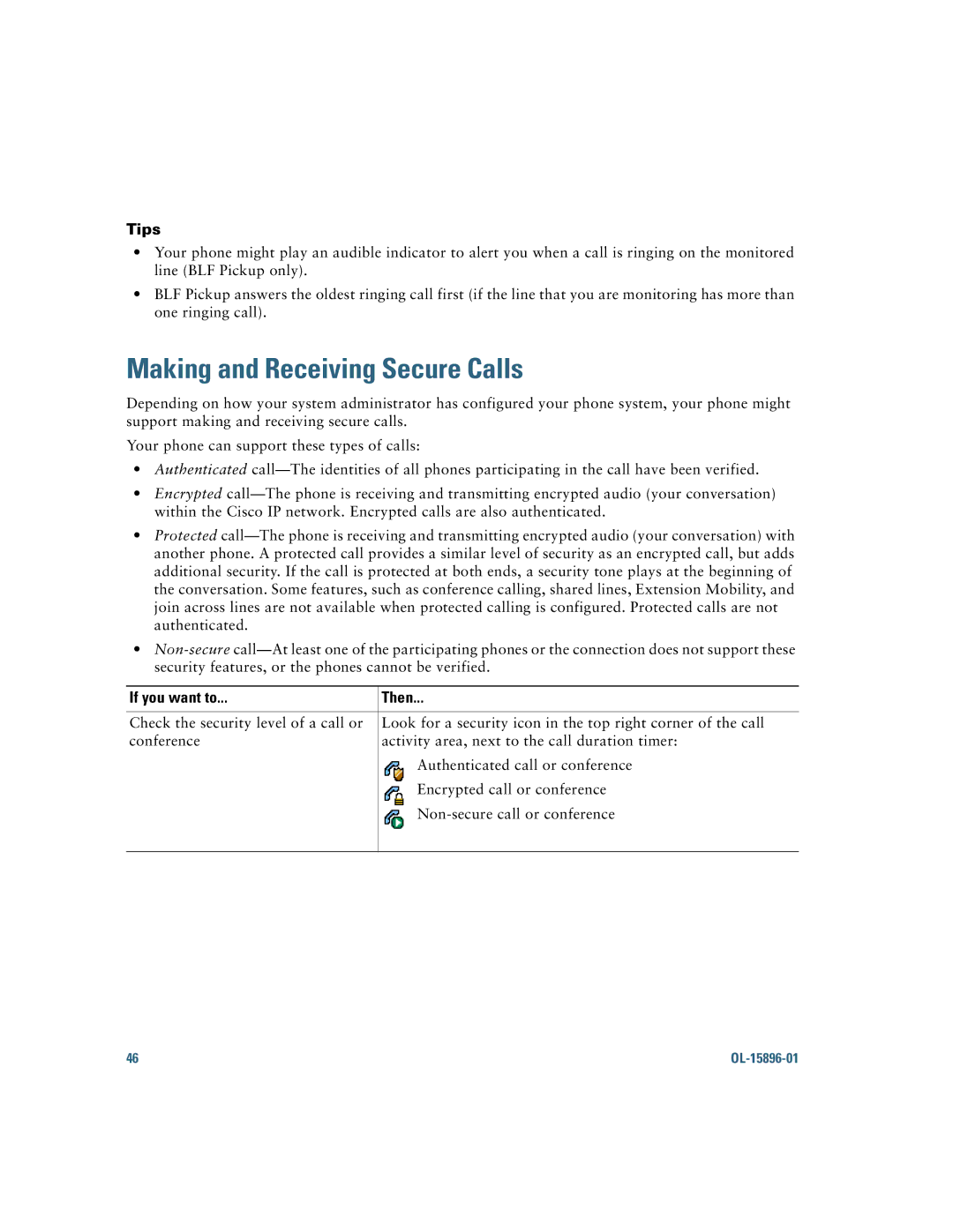 Cisco Systems 7965G, 7945G manual Making and Receiving Secure Calls 