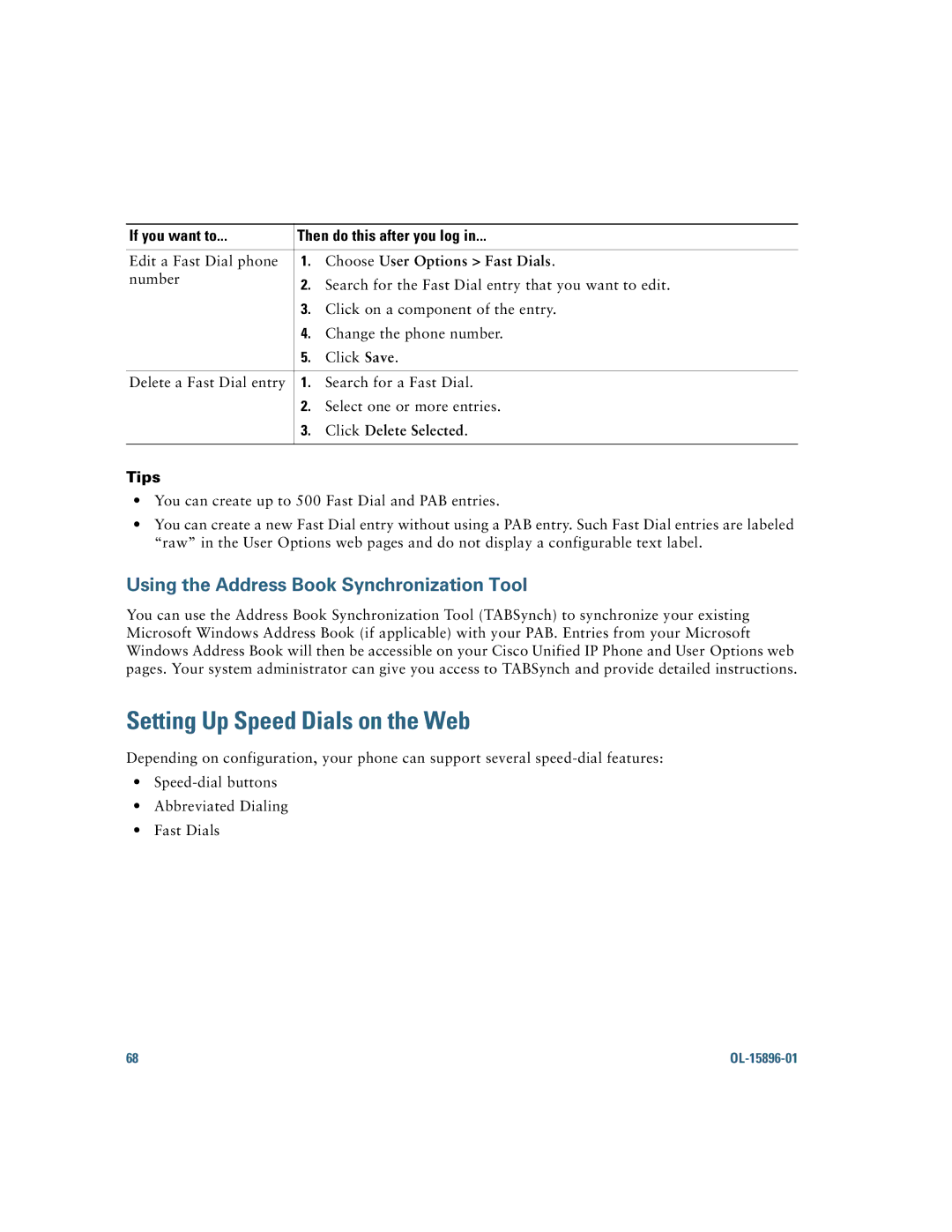 Cisco Systems 7965G, 7945G manual Setting Up Speed Dials on the Web, Edit a Fast Dial phone 