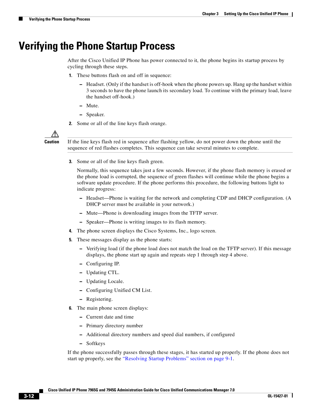 Cisco Systems 7965G, 7945G manual Verifying the Phone Startup Process 