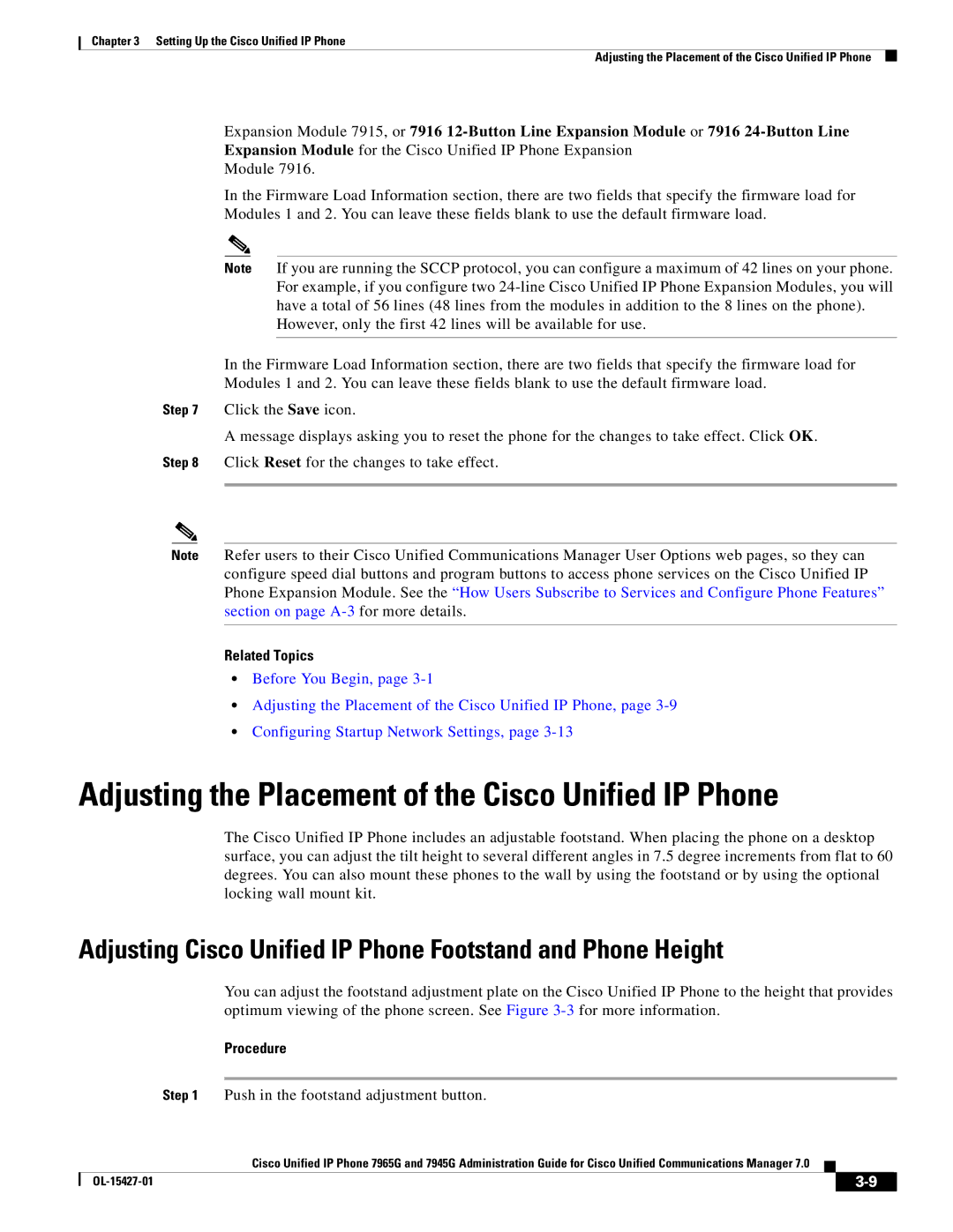 Cisco Systems 7945G, 7965G manual Adjusting the Placement of the Cisco Unified IP Phone 