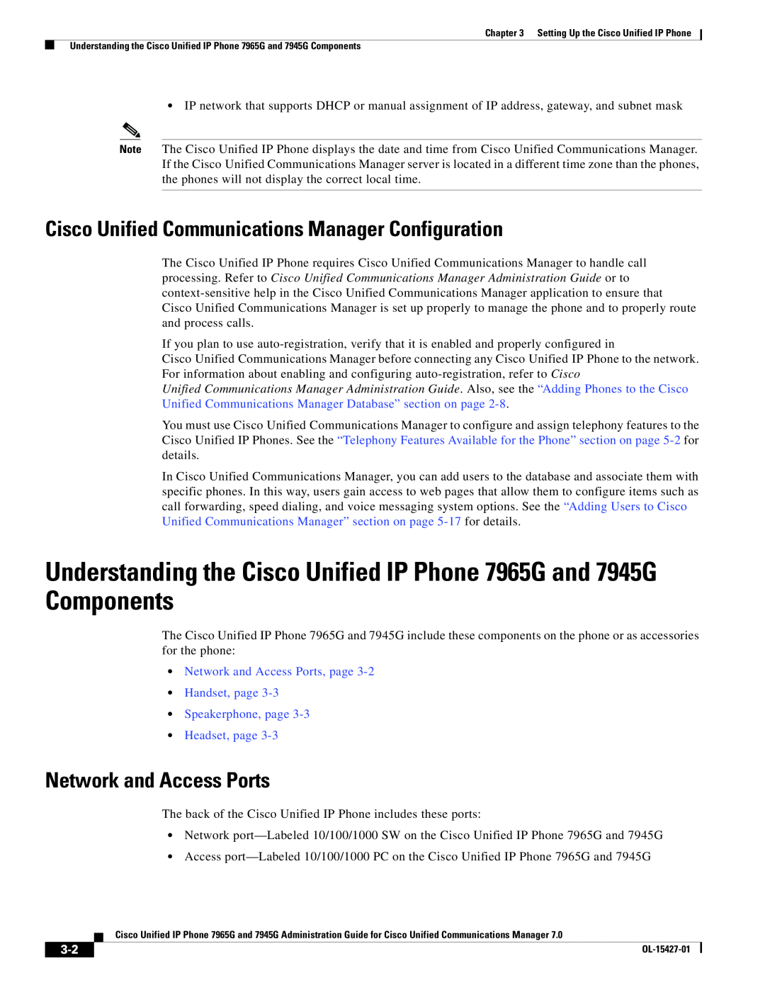 Cisco Systems manual Understanding the Cisco Unified IP Phone 7965G and 7945G Components, Network and Access Ports 
