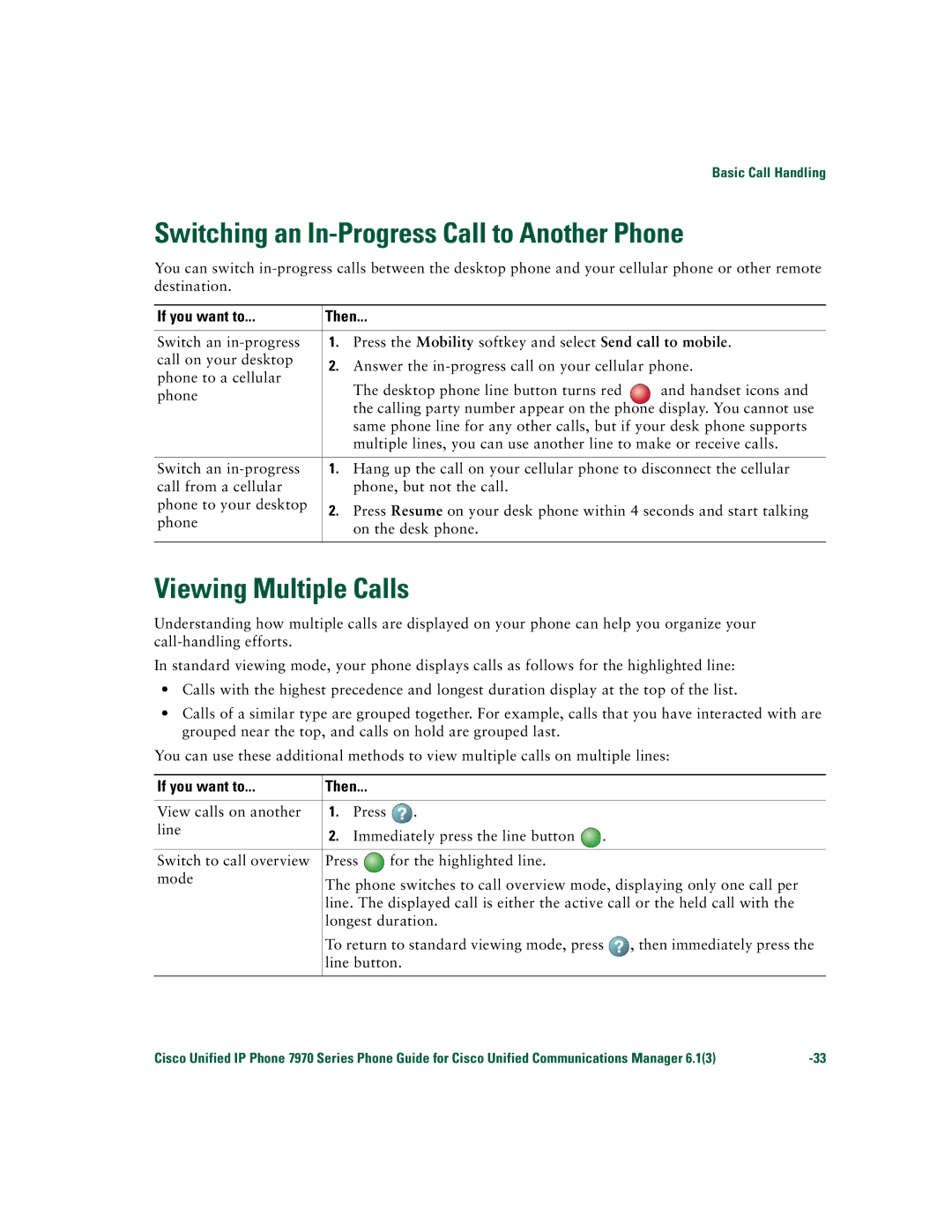 Cisco Systems 7970 Series manual Switching an In-Progress Call to Another Phone, Viewing Multiple Calls 