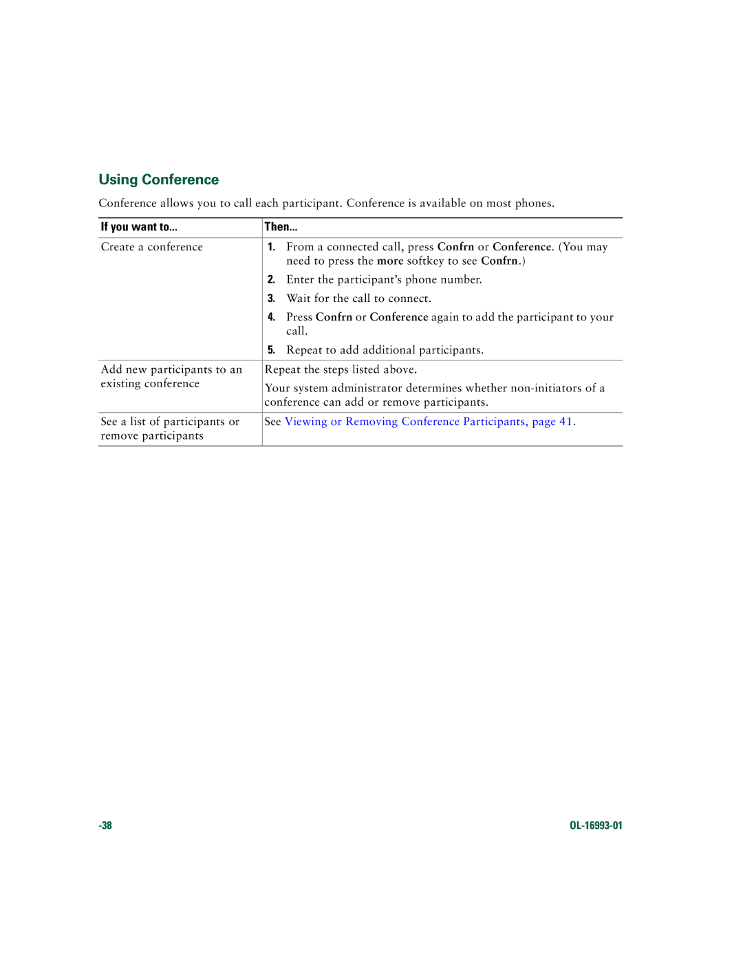 Cisco Systems 7970 Series manual Using Conference, See Viewing or Removing Conference Participants 