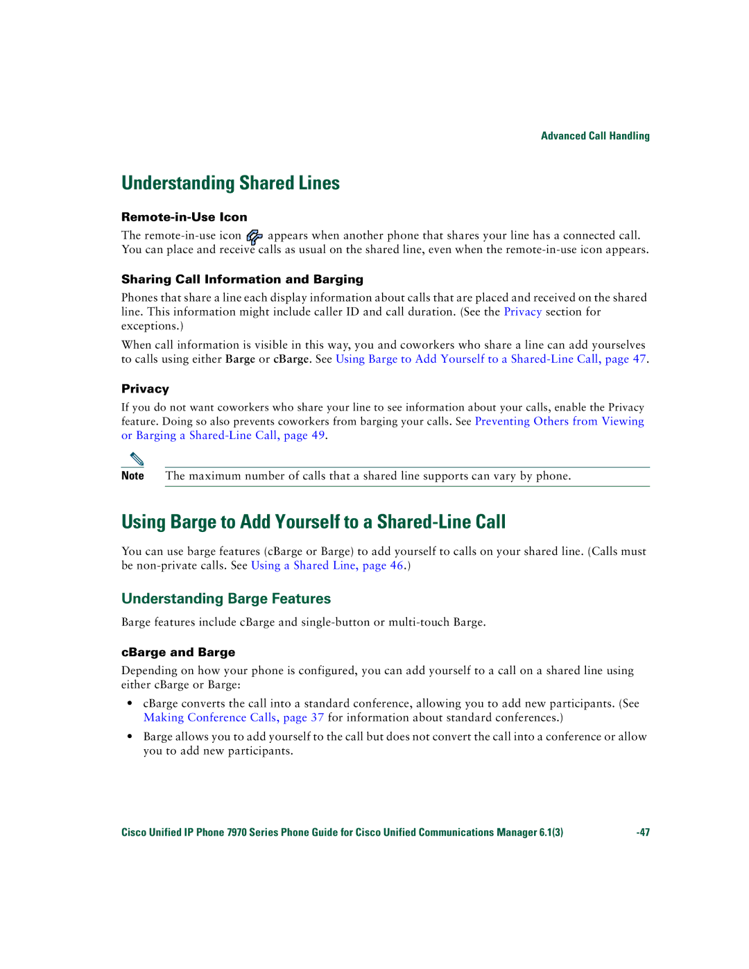 Cisco Systems 7970 Series manual Understanding Shared Lines, Using Barge to Add Yourself to a Shared-Line Call 