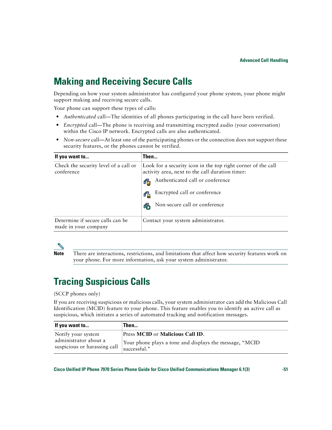 Cisco Systems 7970 Series Making and Receiving Secure Calls, Tracing Suspicious Calls, Press Mcid or Malicious Call ID 