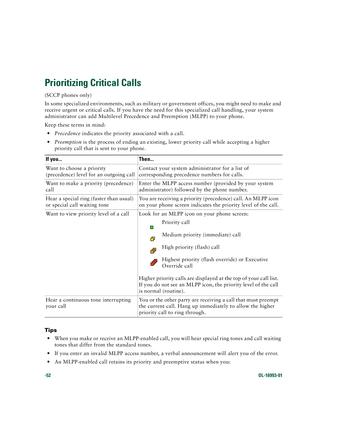 Cisco Systems 7970 Series manual Prioritizing Critical Calls, If you Then 