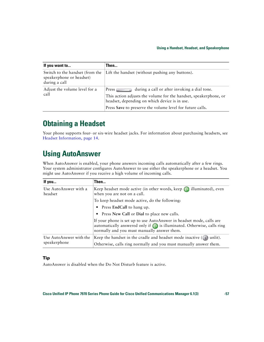 Cisco Systems 7970 Series manual Obtaining a Headset, Using AutoAnswer 