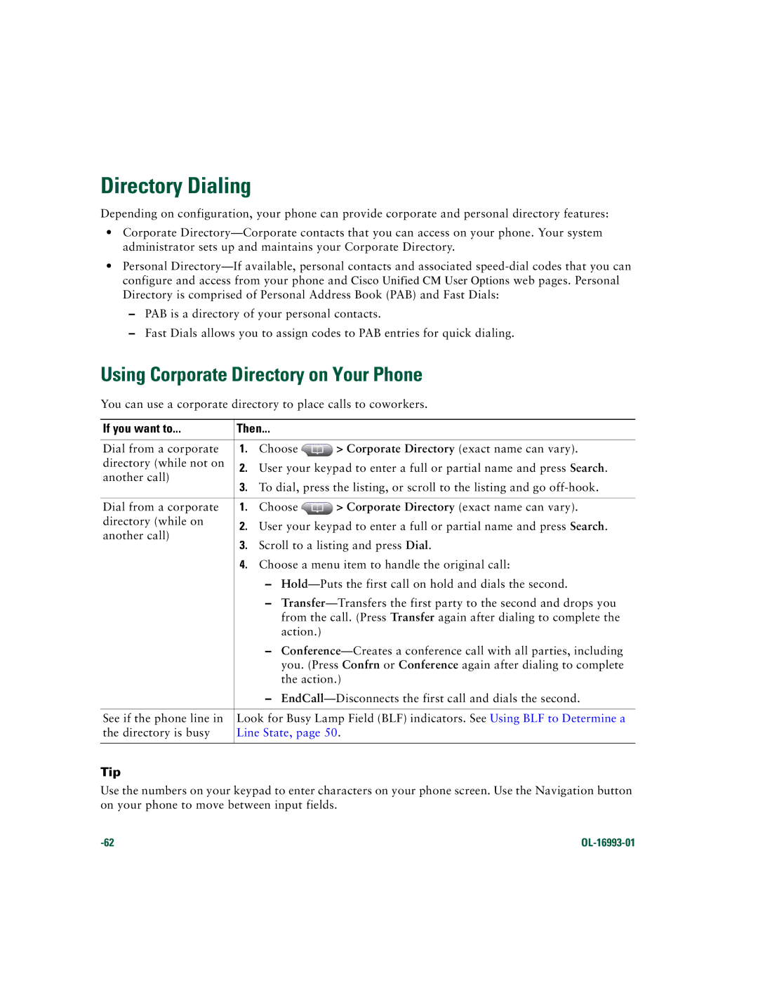 Cisco Systems 7970 Series manual Directory Dialing, Using Corporate Directory on Your Phone 