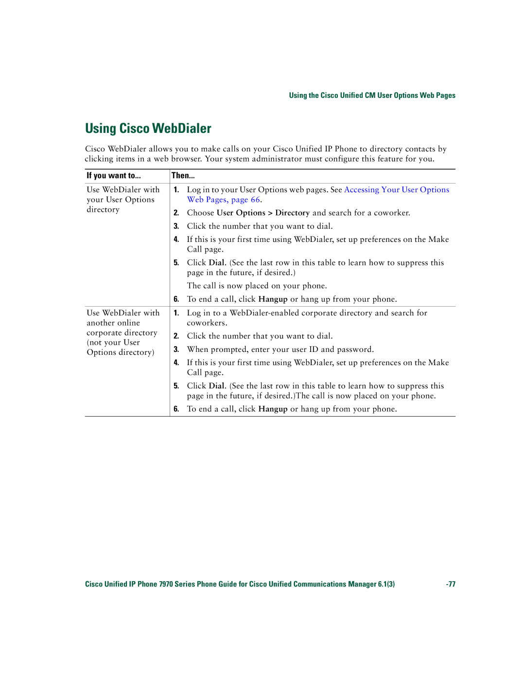 Cisco Systems 7970 Series manual Using Cisco WebDialer, Web Pages 