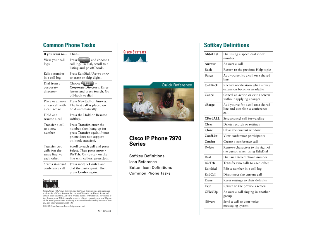 Cisco Systems 7970 warranty Common Phone Tasks 