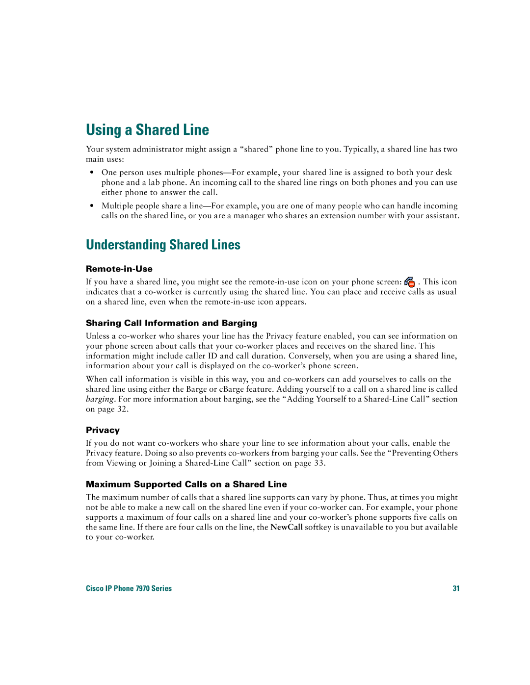 Cisco Systems 7970 warranty Using a Shared Line, Understanding Shared Lines 